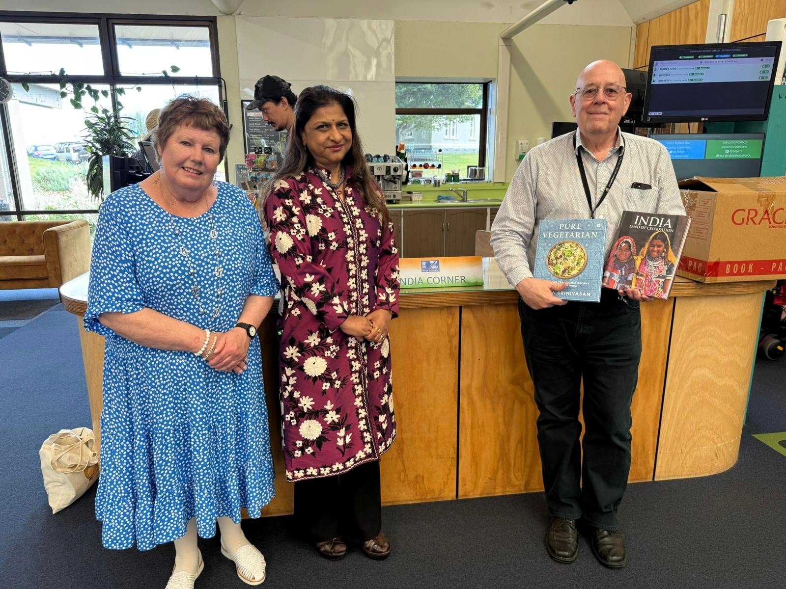 HC Neeta Bhushan presented books for an India Corner at Whanganui District Library during her official visit. The books will be displayed as part of India Corner and will offer insights into India's rich heritage and history, benefiting both the Indian and wider Kiwi communities, and serving as a valuable resource for students, researchers, and the public.