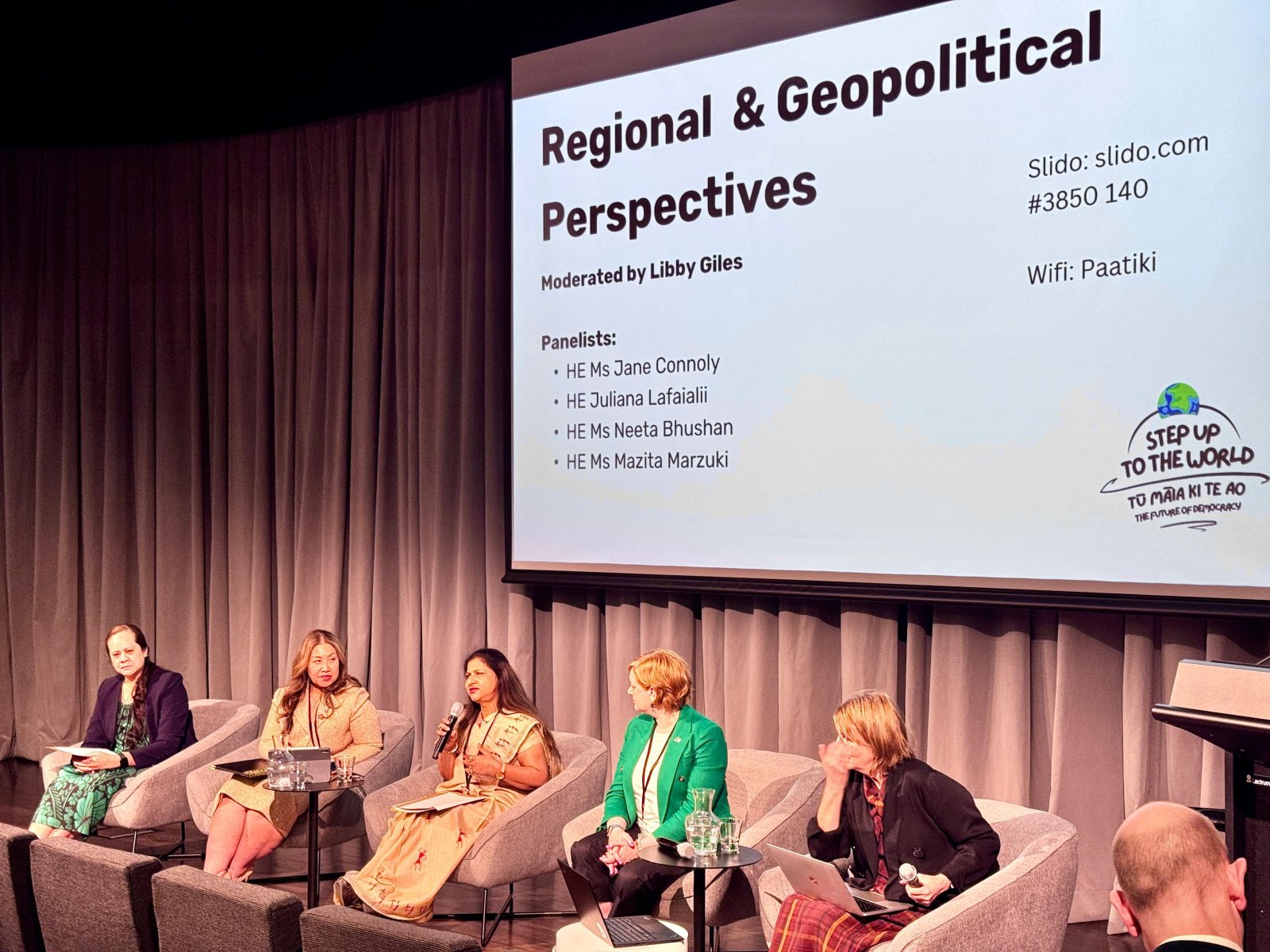 HC Neeta Bhushan joined a panel discussion on strengthening democracy both within the country and in the region at National Library in Wellington.