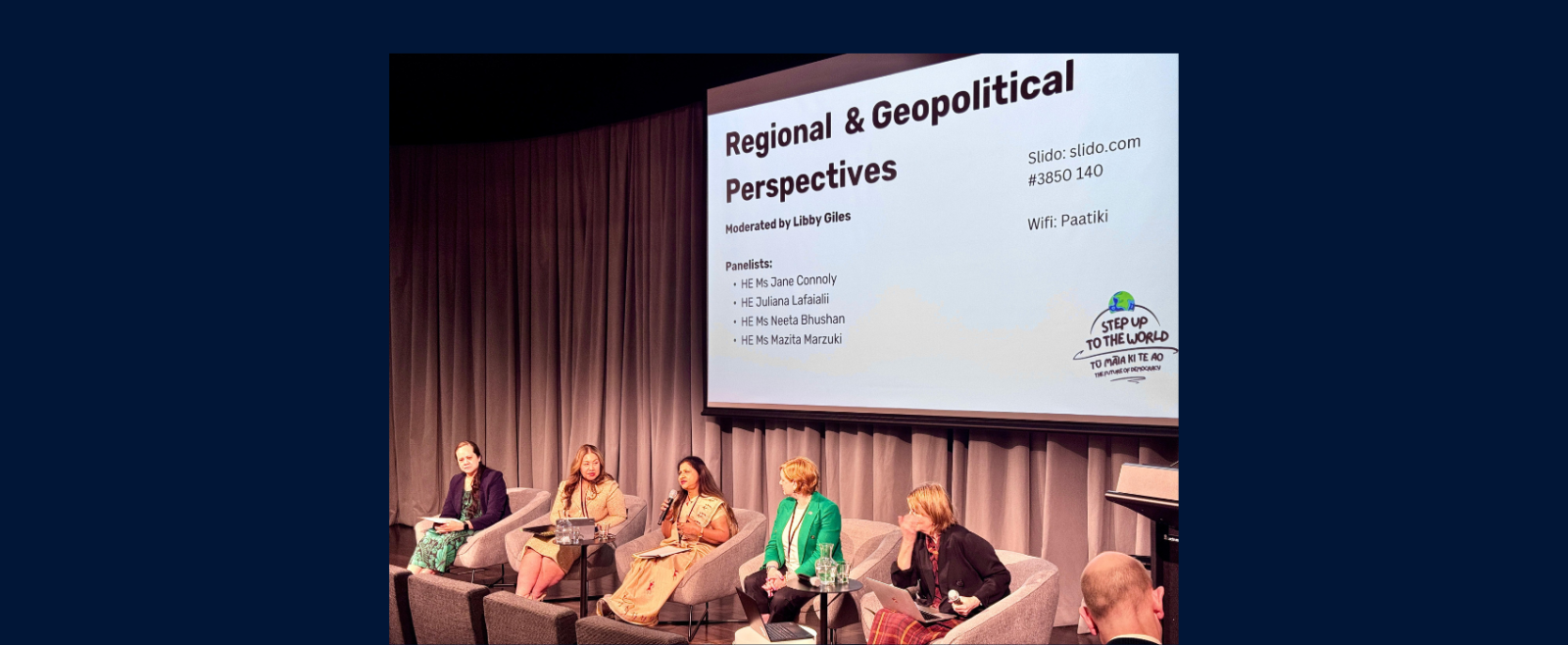 HC Neeta Bhushan joined a panel discussion on strengthening democracy both within the country and in the region at National Library in Wellington.