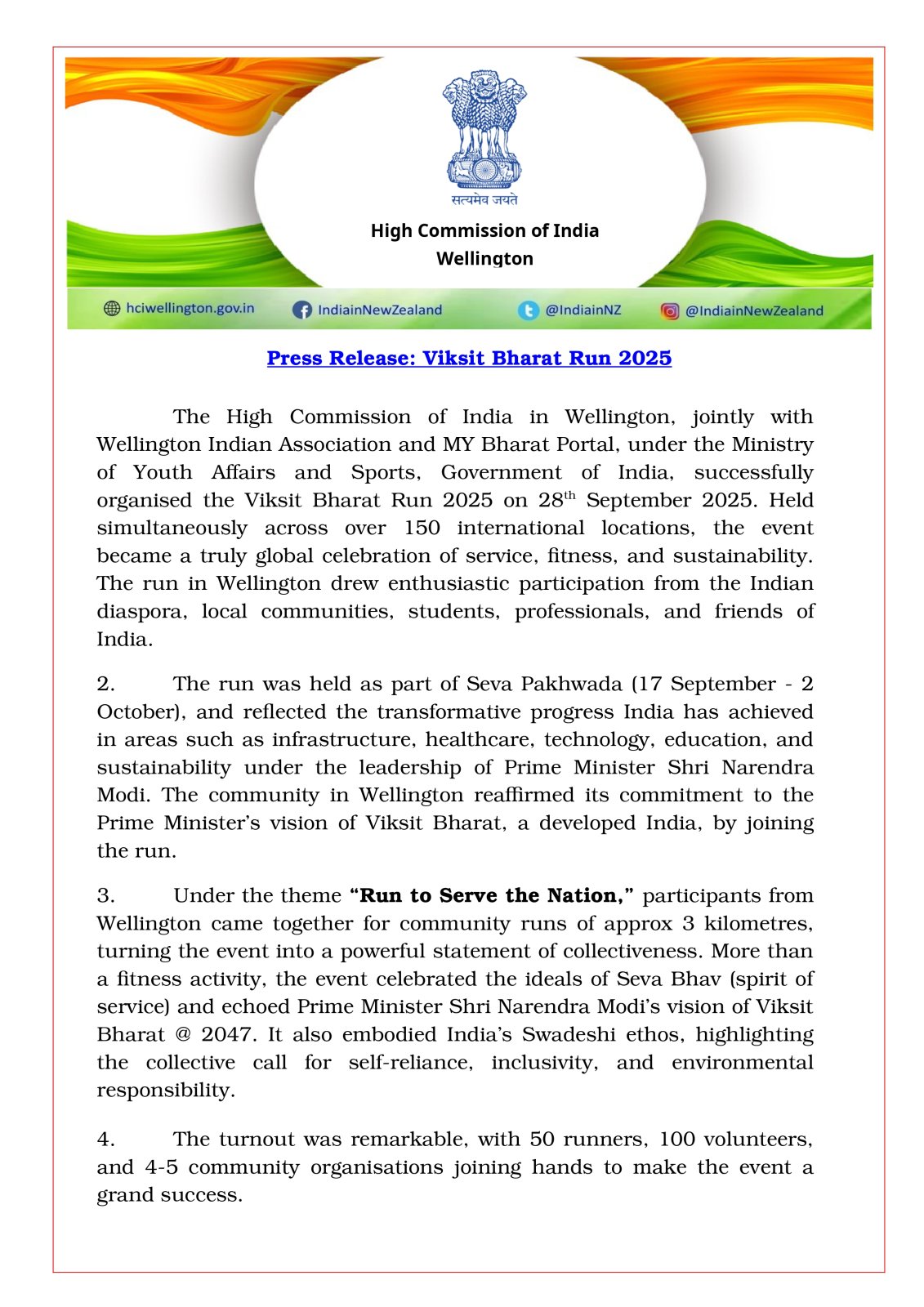 Press Release: Viksit Bharat Run 2025